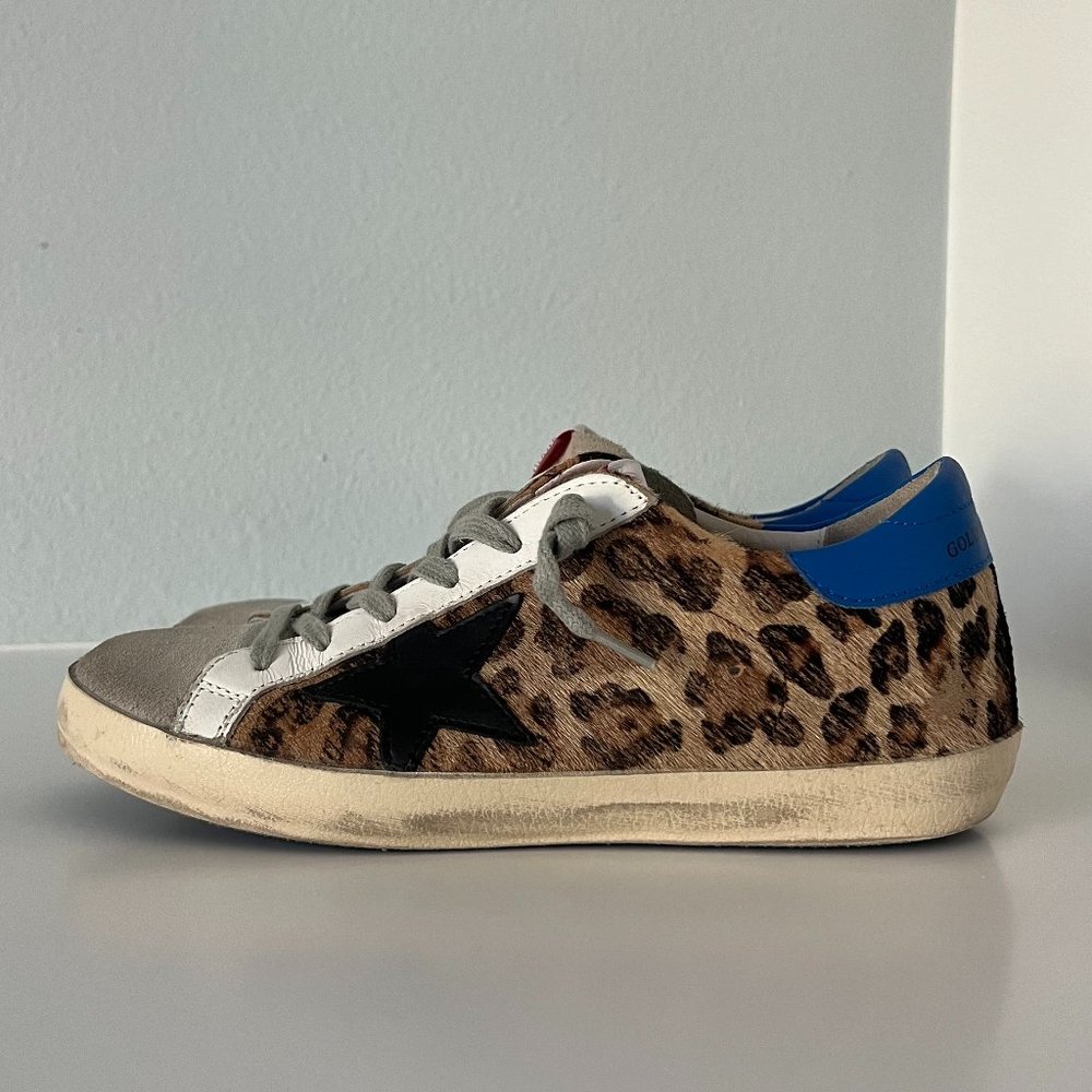 Golden Goose Superstar Leopard Print Sneakers with Blue Heel - Picture 3 of 16